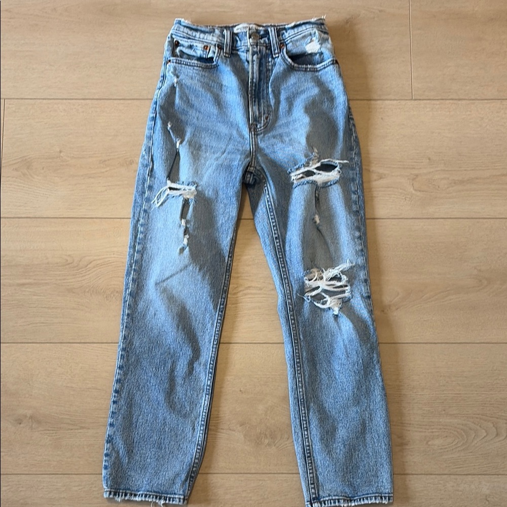 Abercrombie Women’s Ultra High-Rise Light Blue Distressed Ankle-Straight Jeans
